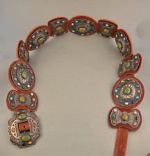 Kirk Smith - Lg Navajo Silver Handstamped Concho Belt - Semiprecious Stones 41