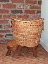 Hand Woven Handled Basket round circle handles concave oval shape med lrg unique picture