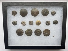 LOT OF 15 ANTIQUE LIVERY BUTTONS IN RIKER CASE picture