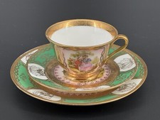 Vintage LUIZ XV Green & Gold Courting Couples Cup & Plate Trio Set, Fragonard picture