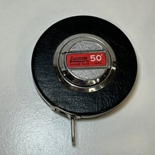 Vintage Lufkin Steel Tape Measure 50 Foot Leather Casing H433 USA picture