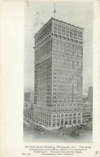 Pittsburgh PA Farmers Bank Building Street View Horse Buggies Postcard picture