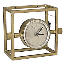 VTG Solid Brass Desk Clock Heavy Swivel Round Geometric Rectangular Frame picture
