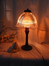 Antique Holophane Small Brass Lamp Pleated Shade|Rewired H 14