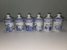 Vintage Spode Blue Room Spice Jar Set (6pc) - Made in England - 