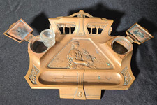 Antique Art Nouveau Jugendstil Gilt Spelter Double Inkwell Desk Stand #1109 picture