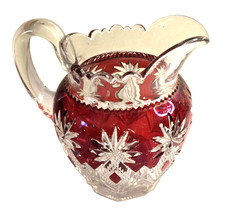 Antique Crystal Creamer Ruby Stained circa 1894 Tarentum Glass EAPG - Scalloped picture