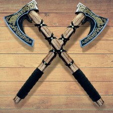 Poshland Custom Gift Forged Carbon Steel Viking Axe with Leather Wrapped Handle picture