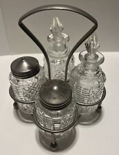 Vintage Salt Pepper Oil Vinegar Set, Made In England, Glass & Metal picture