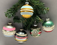 5 Vintage Shiny Brite Stenciled Stripe Christmas Ornaments 1 Is A Double Indent picture