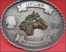 Big Heavy 1986 TROPHY UPLBR Horsehead & Indian Western Sponser Belt Buckle picture