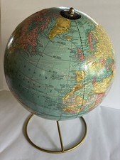 VTG 1960s Crams IMPERIAL 12” World GLOBE - Brass WIRE Stand MCM Desk DECOR - USA picture