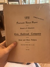 Erie Railroad Co 1909 Report Antique Large Map  NY Officers Director Names picture