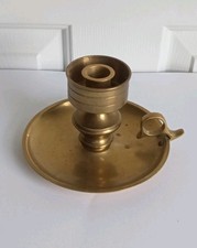 Antique Brass Chamberstick Candle Holder 3 Piece Take Down Finger Loop  picture