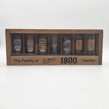 Vintage Jose Cuervo 1800 Tequila 7 Shot Glass Set Wooden Display Case Circa 1999 picture
