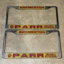 Vintage Parr Isuzu Hyundai Bremerton California Metal License Plate Frame Set 2 picture