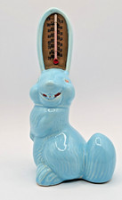 Vintage Thadco Tattle Tail Ceramic Blue Bunny Thermometer Weather Forecaster 6.5 picture
