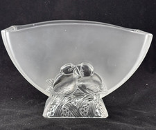 Vintage ART DECO Signed VERLYS Frosted Crystal BABY BIRD Fan Vase, FRANCE picture