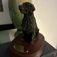 Vintage Living Stone Golden Retriever Dog Figurine Statue Cherry Wood Base 90s picture
