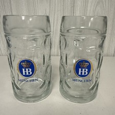0.5L HB Hofbrauhaus Munchen Dimpled Glass Beer Stein Mug Lot of 2 picture