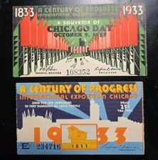1933 Chicago World's Fair Chicago Day And 1934 Attendance Ticket Stubs picture