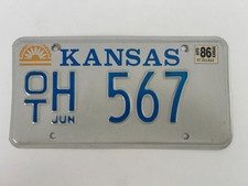 1986 Kansas License Plate Natural Sticker 40 Years Old Nice Condition picture