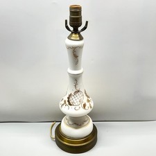 VTG 1950s Bavarian Bristol Satin White Milk Glass Table Lamp Gold Regency REPAIR picture