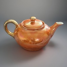 RW Rudolf Wachter Bavaria #38 Peach Lusterware Teapot Gold Handle 1920s Art Deco picture