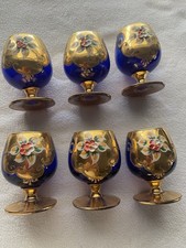 Vintage Bohemian Cobalt Blue Brandy Snifter set of 6/ Murano Italy picture