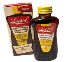 Vintage Lysol Amber Bottle in Box New Old Stock Full Concentrated MCM 12 oz READ picture