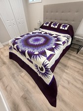 New Amish Quilt Twinkling Star Purple Burgundy 104x116 Heirloom Lancaster PA picture