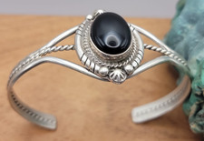 Beautiful NAVAJO Jet? onyx? Black cuff Sterling Silver duck makers mark bracelet picture