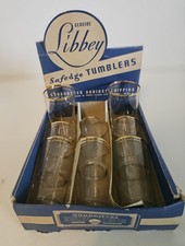 6 VTG Libbey Safedge Tumblers 22k Gold Rim Original Box w/Crocheted Coasters 60s picture