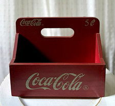Coca-Cola Wooden Bottle Caddy 5¢ Logo W/3 Santa Holiday Glass Bottles picture