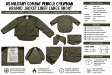 US Military Combat Vehicle Crewman Aramid Jacket Liner Large Short picture