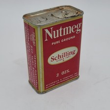 Vintage Schilling Nutmeg Tin 2 oz Red Gold McCormick Spice Can Tin USA picture