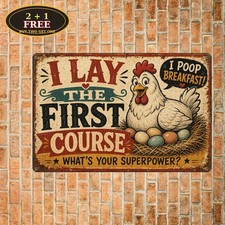 Funny Chicken Coop Poop For Breakfast Sarcastic Metal Tin Sign Plaque picture