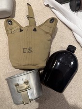 Original WW2 US Army Porcelain Blue Enamel Canteen dated 1942 Mint W Cover Cup picture