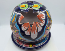 Talavera Ceramic Votive Holder Mexican 6 x 6 Blue Brown Sphere Tray Stars picture