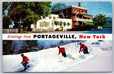 Portageville NY Genesee Falls Highway Hotel Ski Swain Chrome Postcard BB276 picture