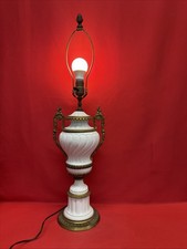 Vintage French Louis XVI Style White Porcelain Urn Table Lamp 31” Gold Tone picture