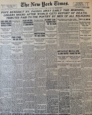 Vintage Pope Benedict XV Dies 1922 NEW YORK TIMES News Article Estate Sale Find picture