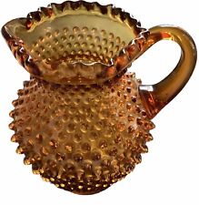 Vintage Fenton Amber Glass  Pitcher  Hobnail, Crimped, Ruffled Rim Art Glass picture