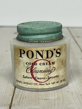Vintage Pond’s Cold Cream Jar Milk Glass Paper Label Advertising picture