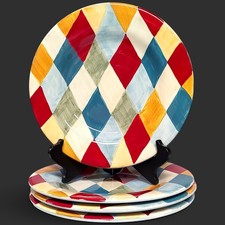 VTG 4PC Dinner Plates Tabletops Unlimited Colorful Mardi Gras Harlequin Heavy picture