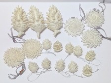 RARE VTG LOT OF Christmas Ornaments White Plastic Glitter Sparkle PINE Cones + picture