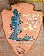 Vintage Orig. NATIONAL PARK / FOREST SERVICE Emblem, Logo, Cedar Wood Sign picture