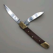Vintage Miniature Wood & Brass 2 Blade Pocket Knife • 3