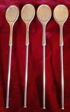 F.B. Rogers Denmark Silverplated Novelty Tennis Racquet Cocktail Stirrers Straws picture