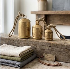 Set of 3 Giant Rustic Tin Gold Christmas Bells – Farmhouse Holiday Decor – Hangi picture
